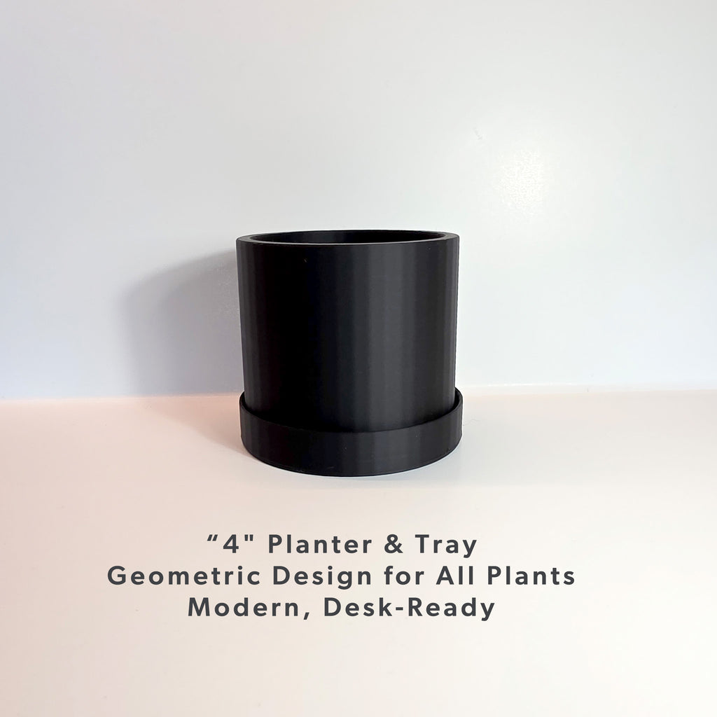 4" Faceted Planter & Tray – Black