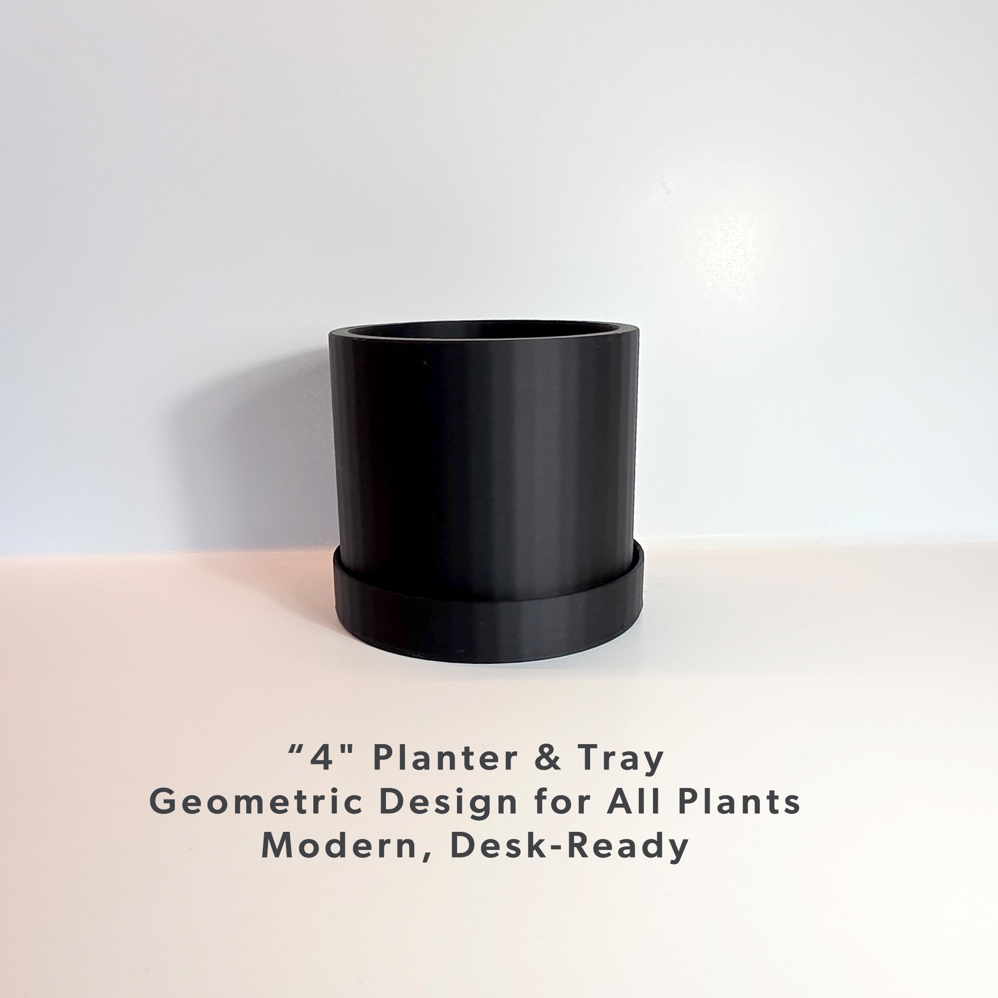 4" Faceted Planter & Tray – Black